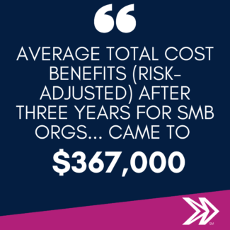 Average total cost benefits (risk-adjusted) after three years for SMB orgs, Forrester determined, came to $367,000.